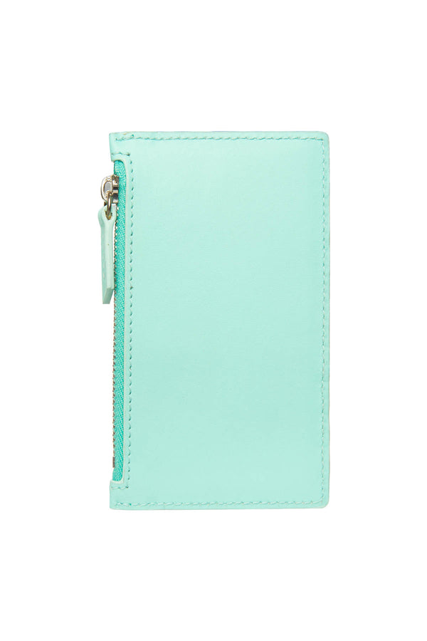 Leather Zip Card Holder - Tiffany Blue