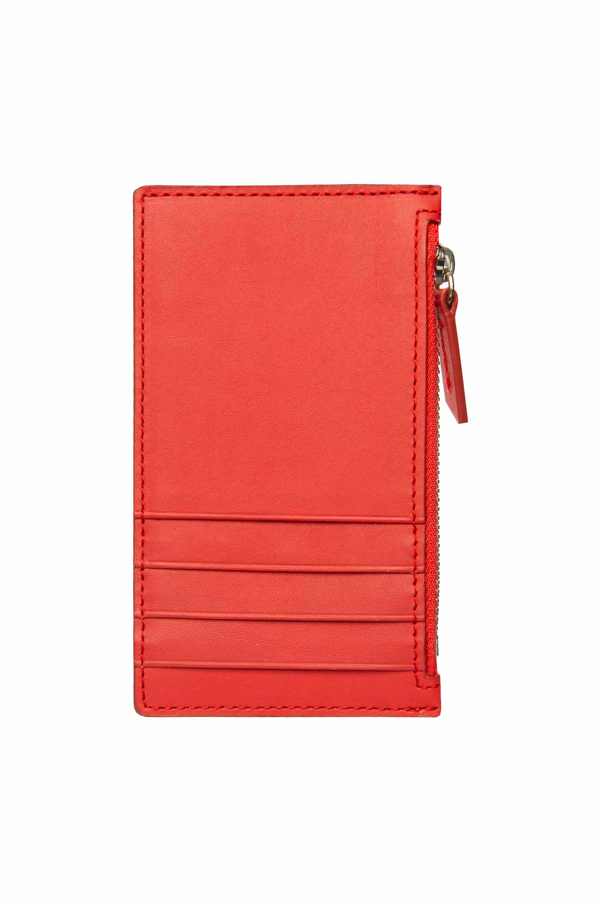 Leather Zip Card Holder - Red
