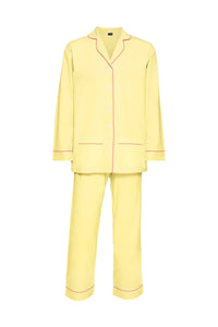 Women's Cotton Pyjamas - Yellow & Pink Piping
