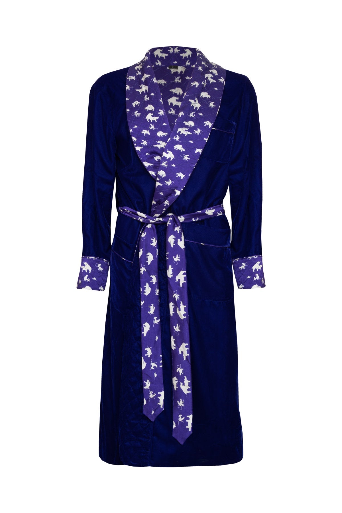Silk & Velvet Naughty Print Dressing Gown - Blue