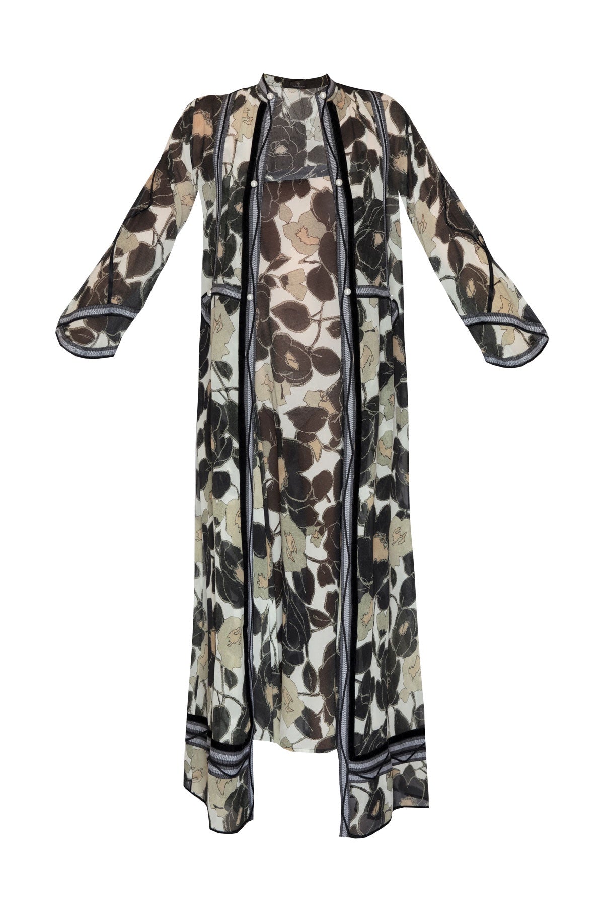 Silk Floral Coat - Olive