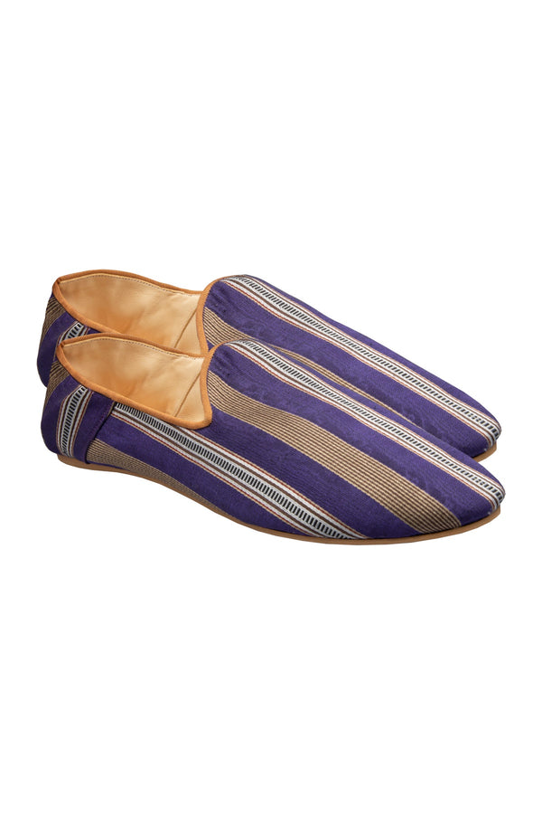 Silk Slippers - Purple & Gold Stripes