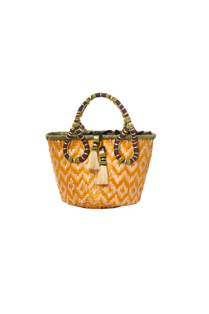 Terra Palm Bucket Bag - Mustard & Green