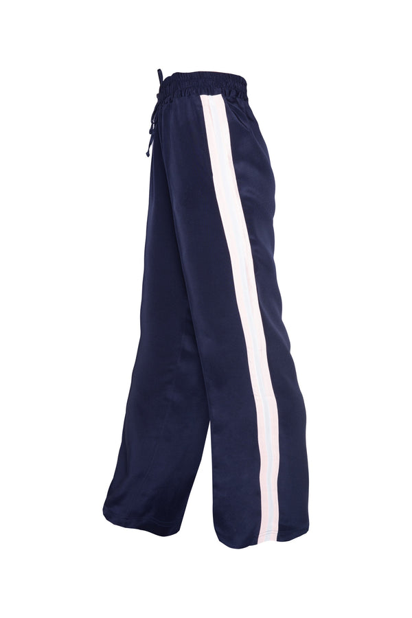 Classic Silk Joggers - Navy With Pink & White Stripe