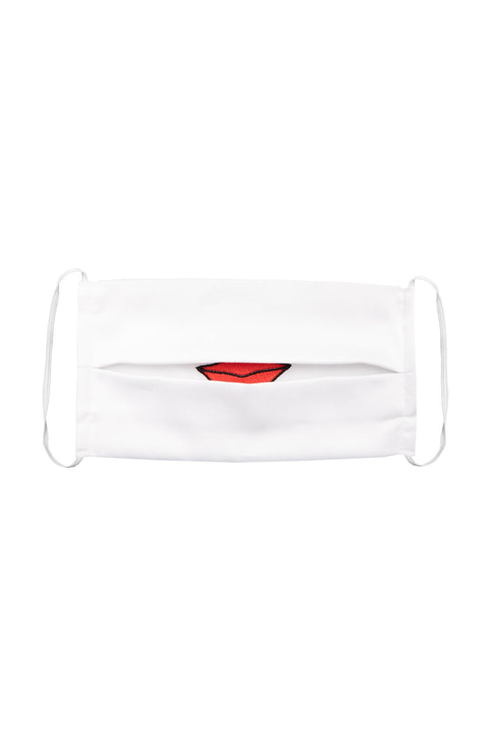 White Cotton Face Mask - Lips