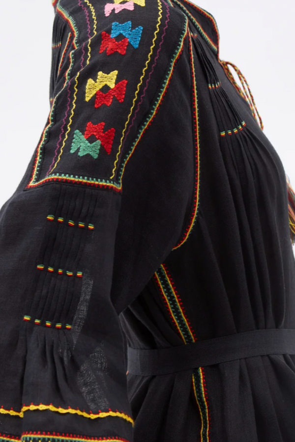 Frida Embroidered Dress - Black