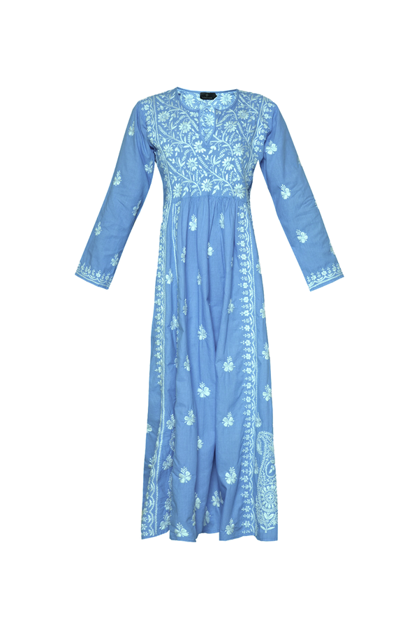Cotton Embroidered Dress - Periwinkle